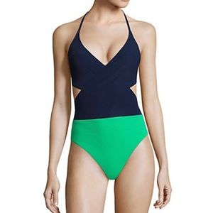 Tory Burch Colorblock Wrap One-Piece Swimsuit